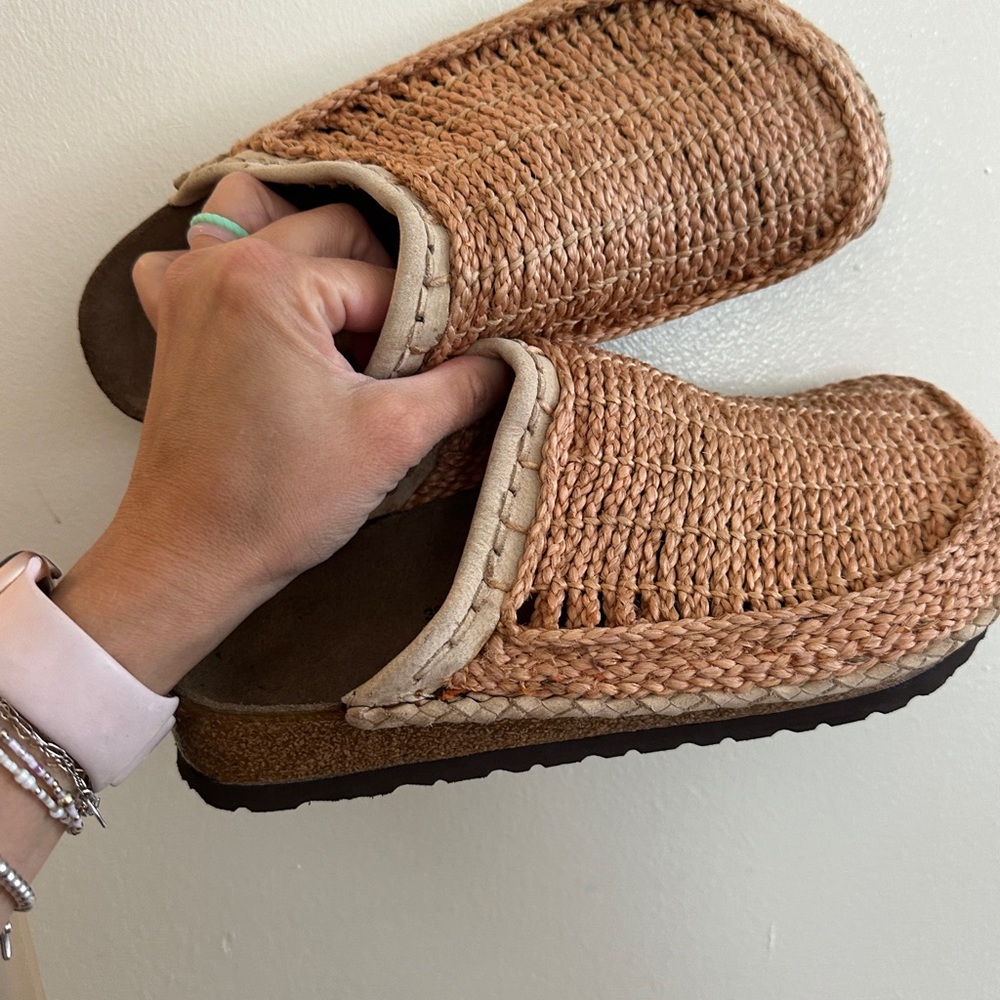 Birkenstock Betula Woven Straw Jute Rafia Tan Slip On Sandal Mule NWOB